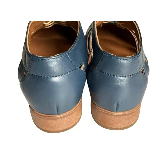 Julia Bo Cut Out‎ Oxfords NASSAU 9 (10) 40 Navy Blue Leather Handcrafted $185 - Picture 4 of 9